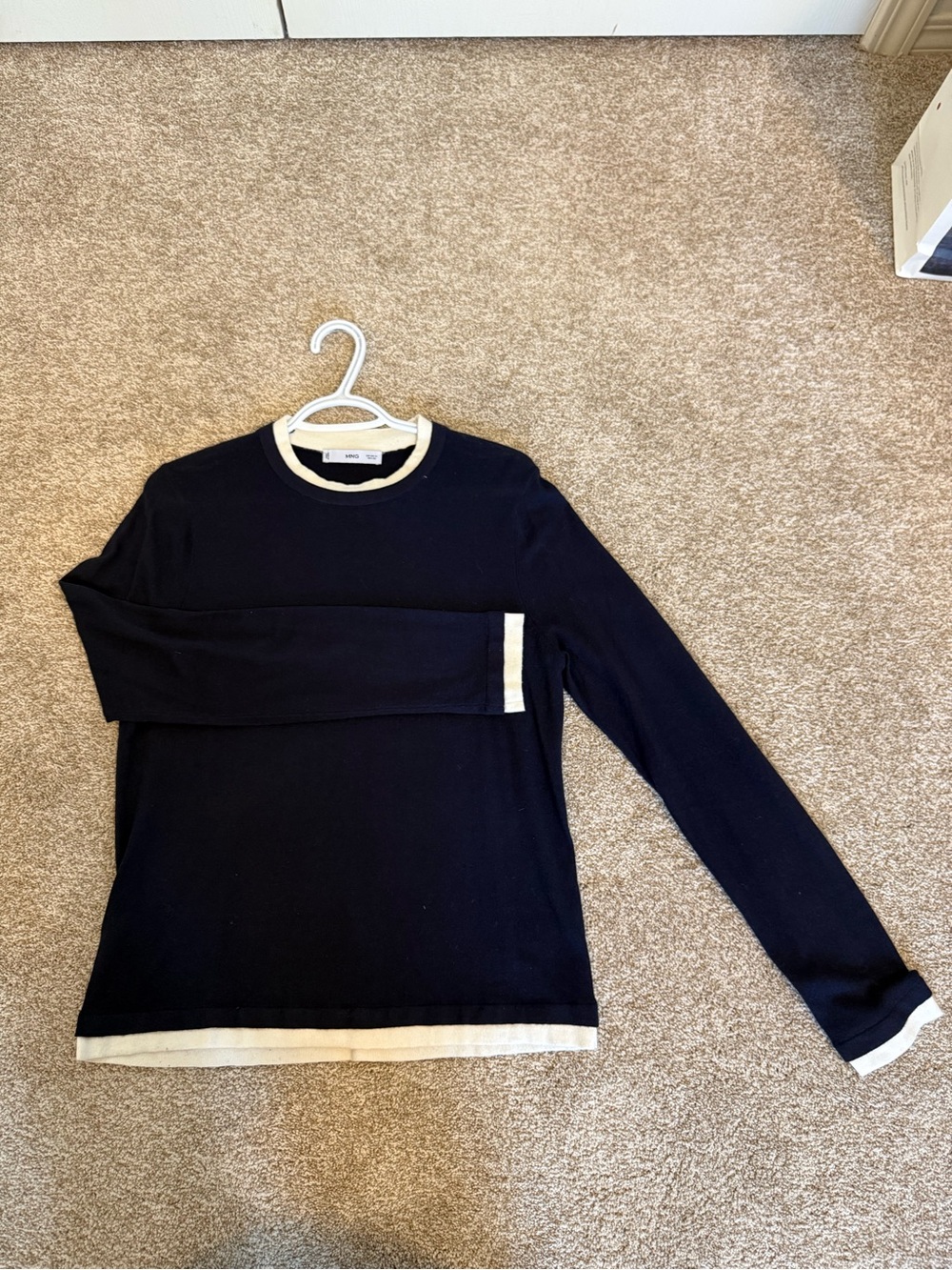 Mango Navy Sweater with Cream Trim